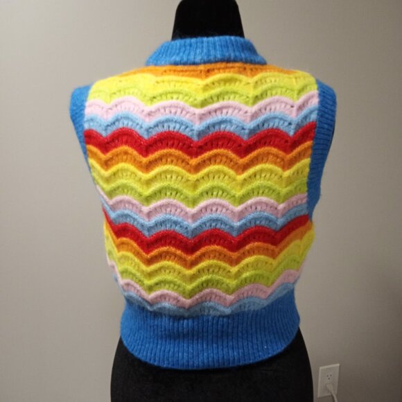 ZARA MULTI COLOURED SLEEVELESS VEST WOOL WOMEN SIZE S - Picture 6 of 7
